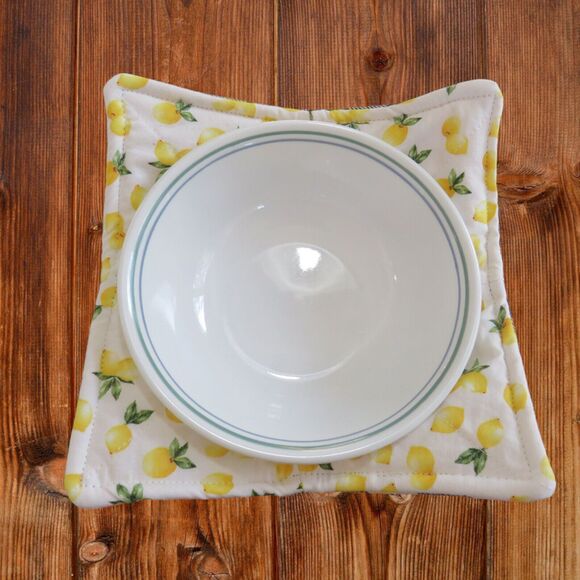 Microwave Bowl Cozy, Reversible Lemon and Buffalo Check Soup Bowl Holder - Picture 4 of 4